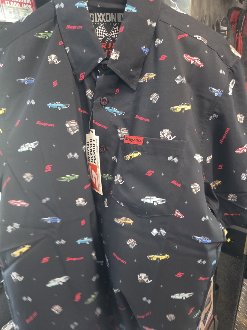 DIXXON Black Short-Sleeve Button-Down with Multicolor Racing Car Print